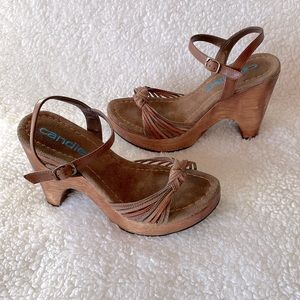 Vintage Y2K Candies Wooden Platform Sandals - size 7.5 - Brown